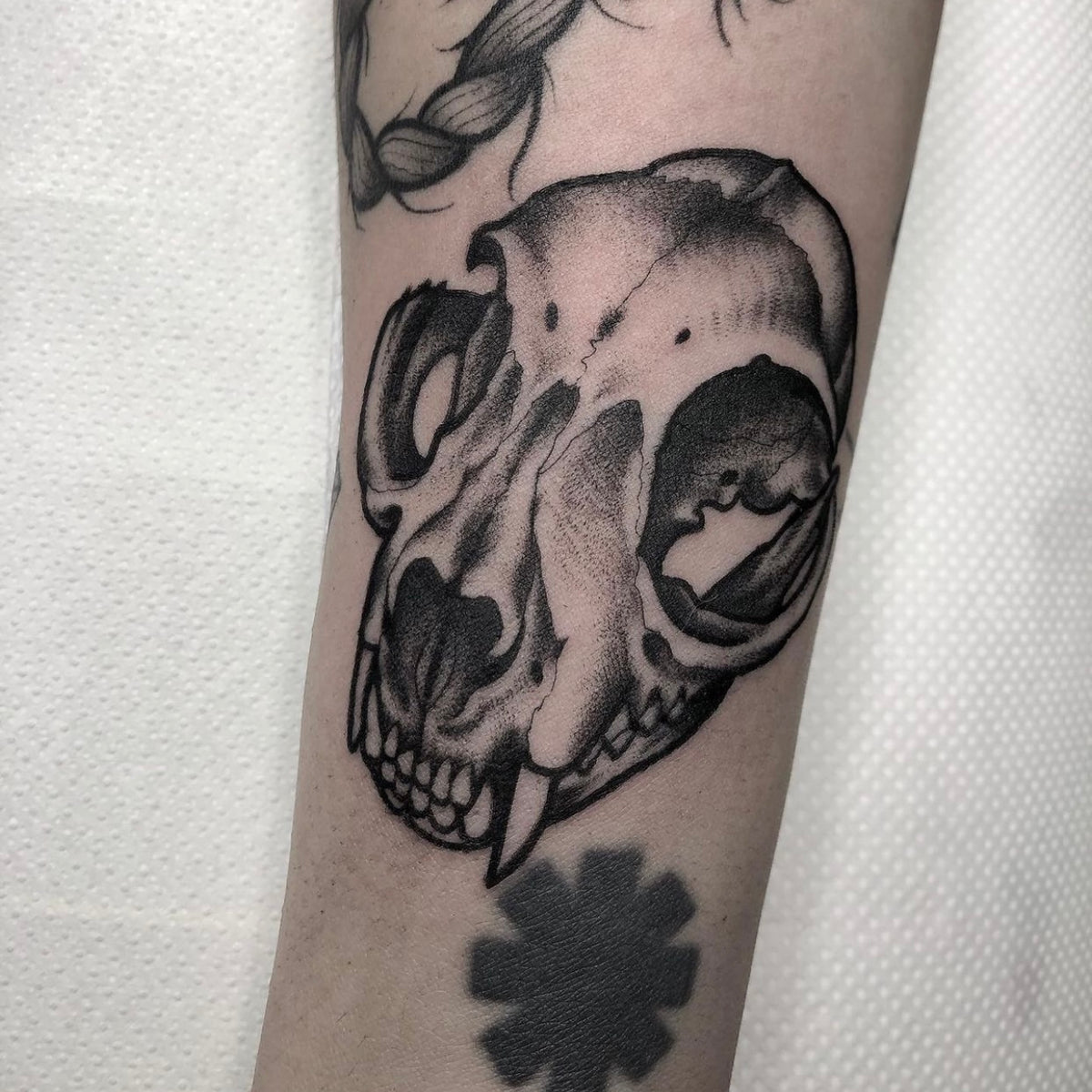 tatuaggio teschio in nero e grigio eseguito da deborah ferranti